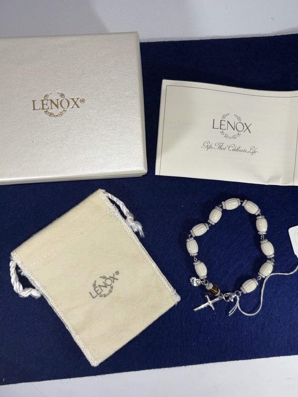 LENOX November Birthstone Citrine ROSARY Bracelet .925 STERLING New Box 7 1/4”